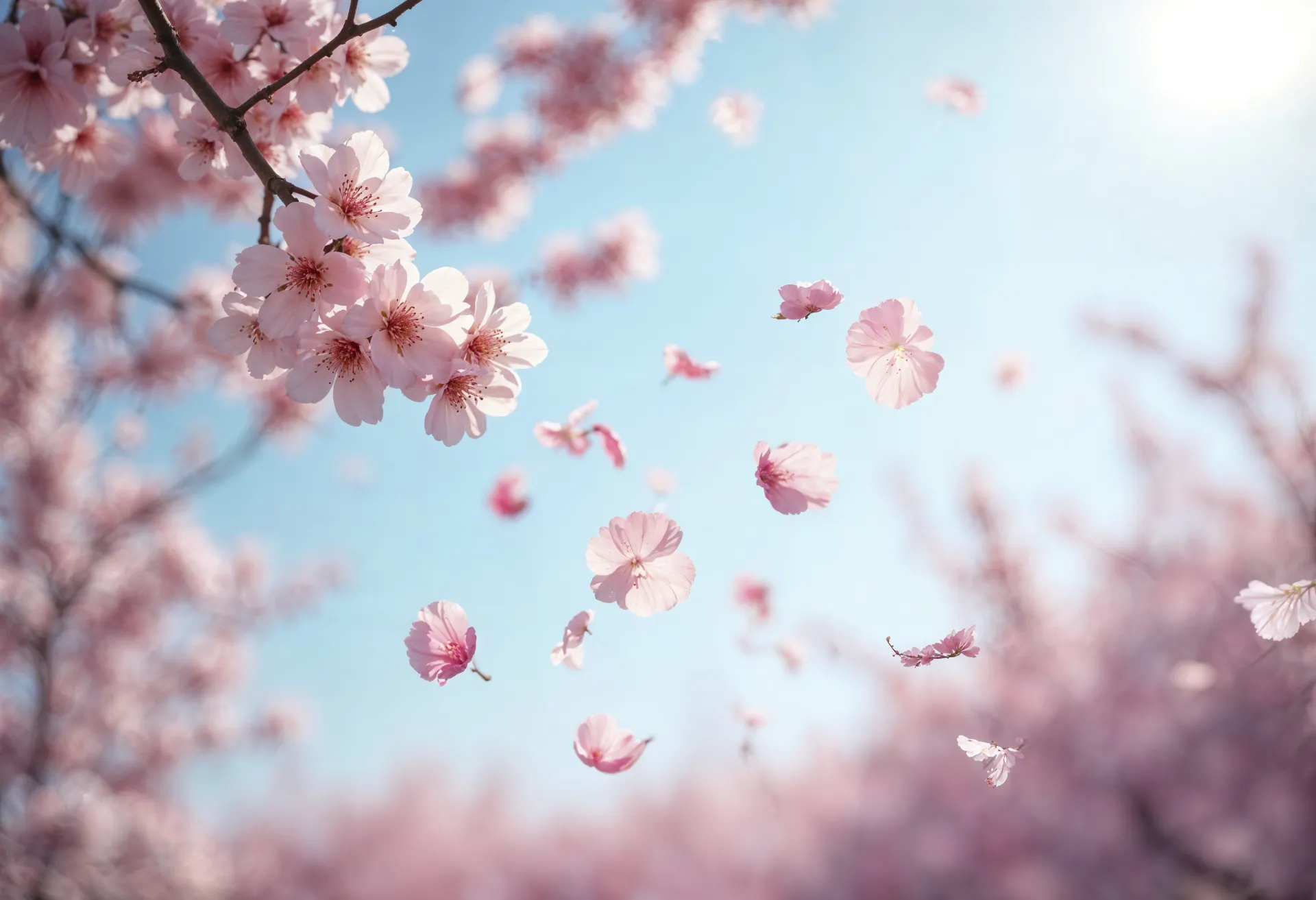 満開の桜と舞い散る花びら