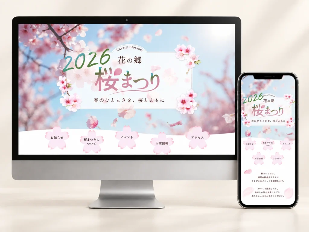 桜まつりLPのPC・スマートフォン表示モックアップ